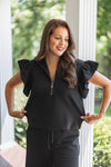 women's black ruffle sleeve casual cute top