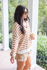 rust striped casual long sleeve top