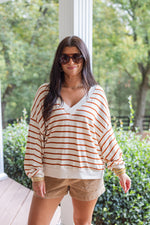 rust striped casual long sleeve top