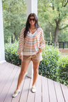 rust striped casual long sleeve top