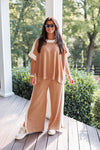 tan comfy cute lounge pants set