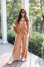 tan comfy cute lounge pants set