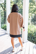 taupe black colorblock casual shift dress