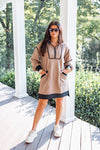 taupe black colorblock casual shift dress