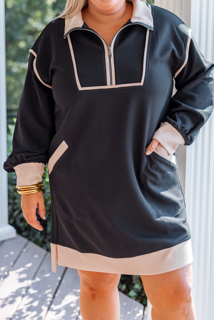 black tan trim casual plus size dress