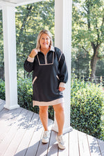 black tan trim casual plus size dress