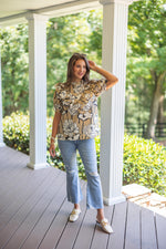 fall floral ruffle short sleeve top