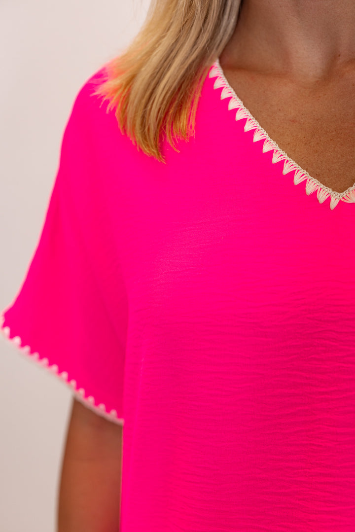 Bright pink white trim casual cute top