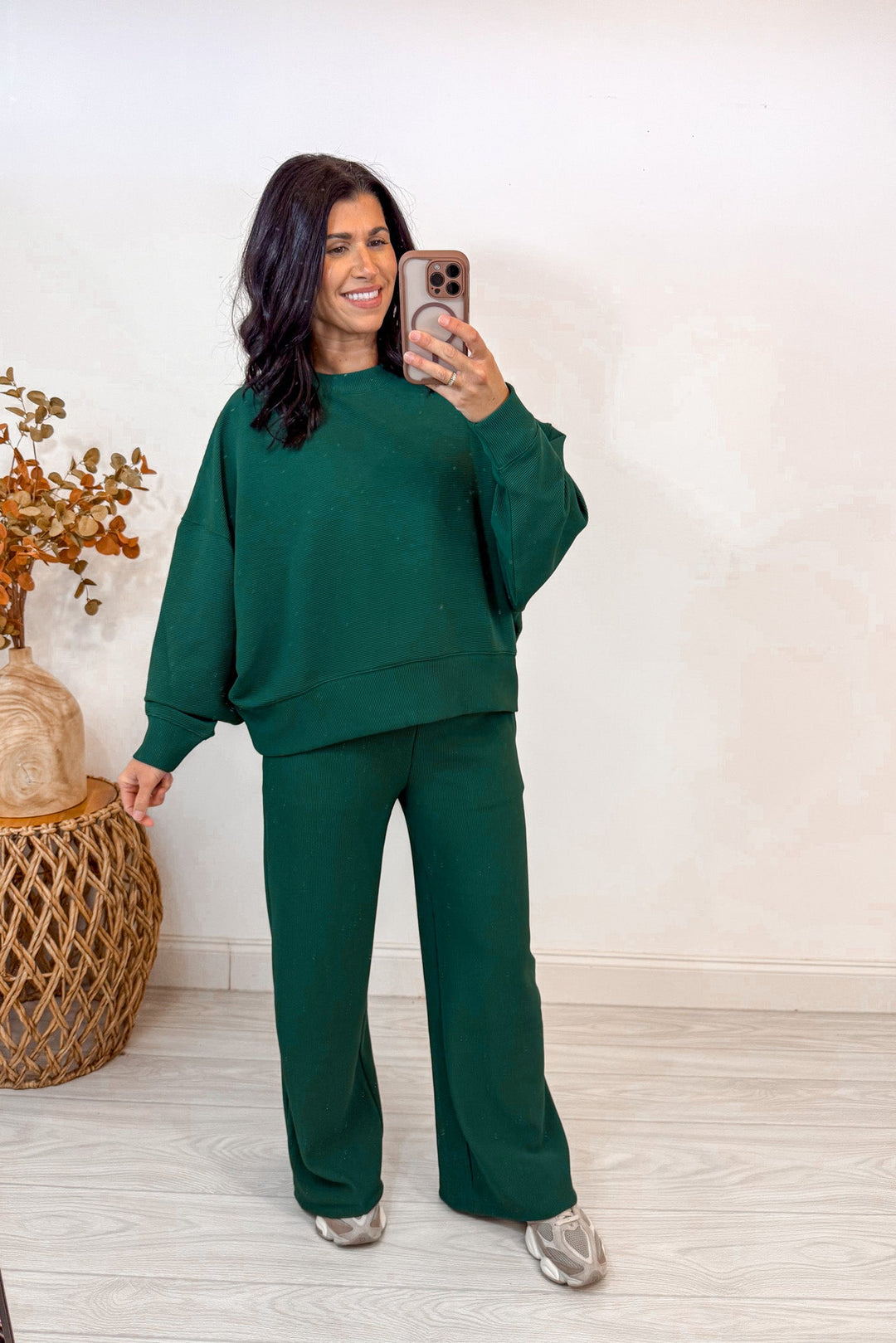 Christmas green ribbed knit matching set