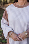 cream mocha knit color block pullover