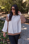 cream mocha knit color block pullover