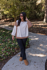 cream mocha knit color block pullover