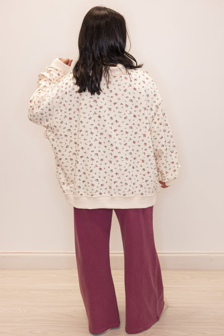 Floral Printed Mock Neck Sweatshirt