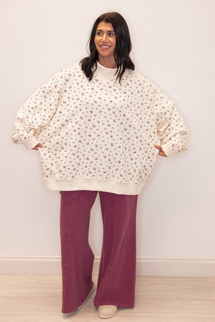 Floral Printed Mock Neck Sweatshirt