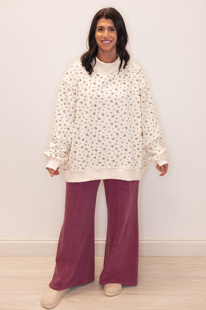 Floral Printed Mock Neck Sweatshirt