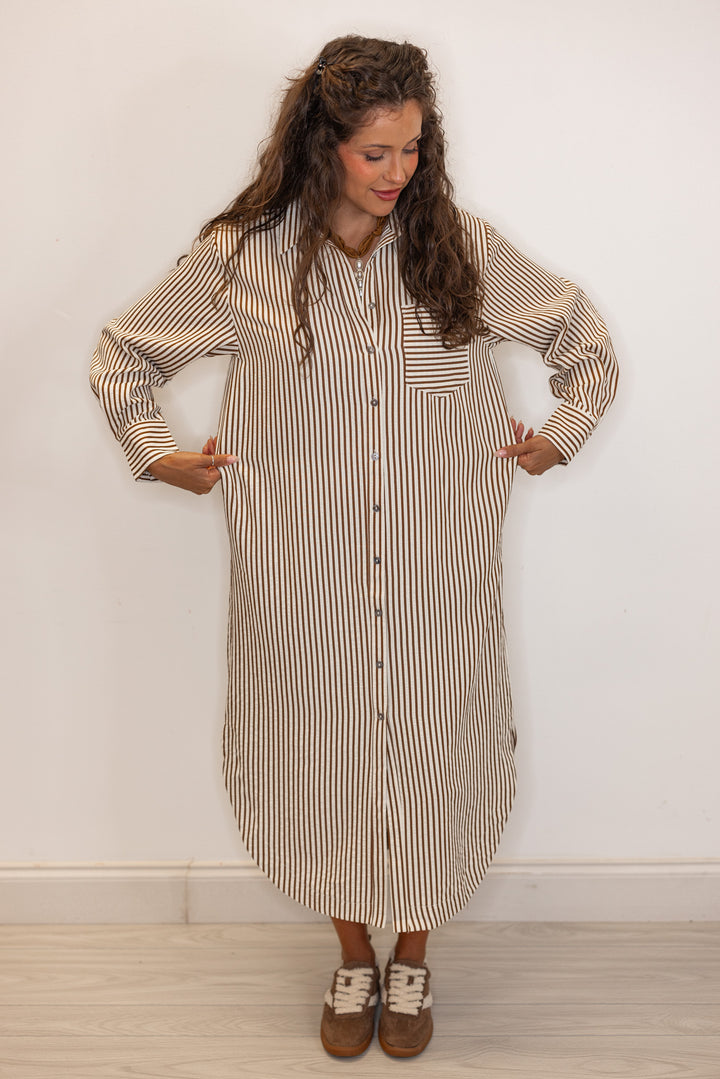 Woman's  long striped dress with chest pocket