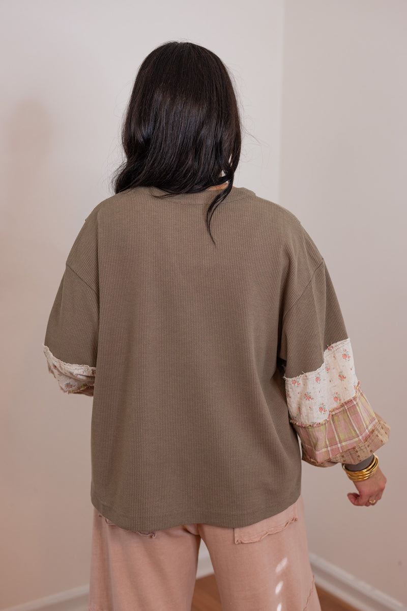 Waffle Knit Patchwork Mocha Top