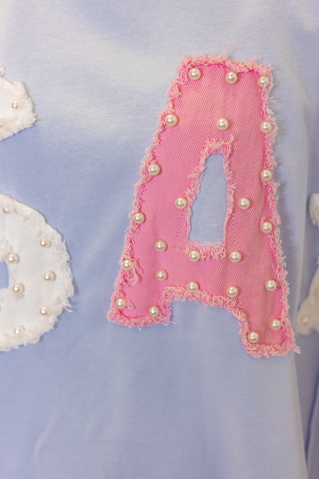 usa blue pink pearl letters oversized pullover