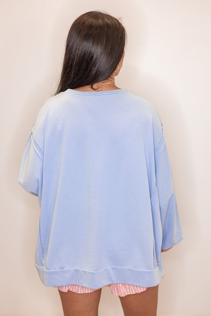 usa blue pink pearl letters oversized pullover