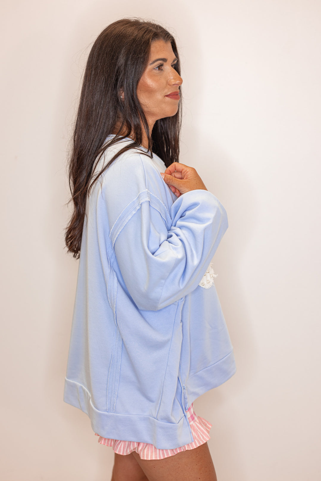 usa blue pink pearl letters pullover