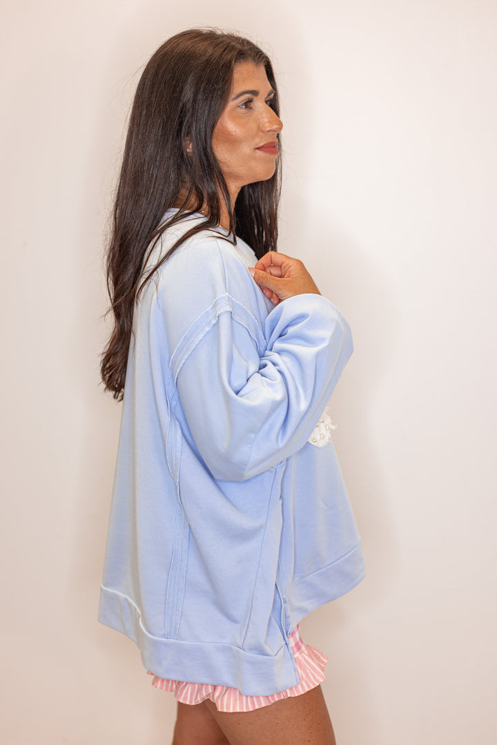 usa blue pink pearl letters pullover