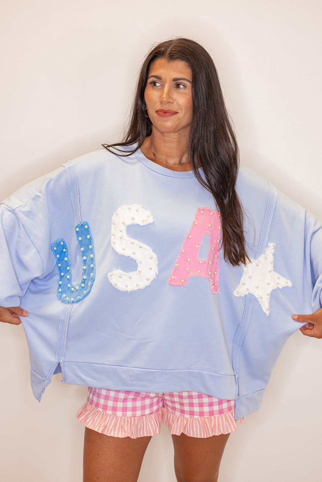 usa blue white pearl letters sweatshirt