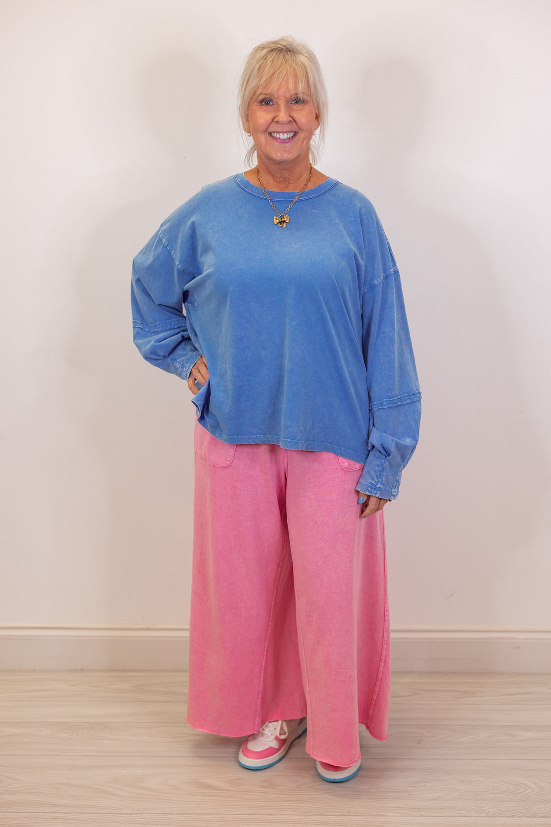 cotton blue long sleeve casual top