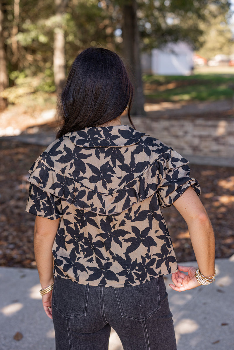 Refined Florals Taupe Blouse