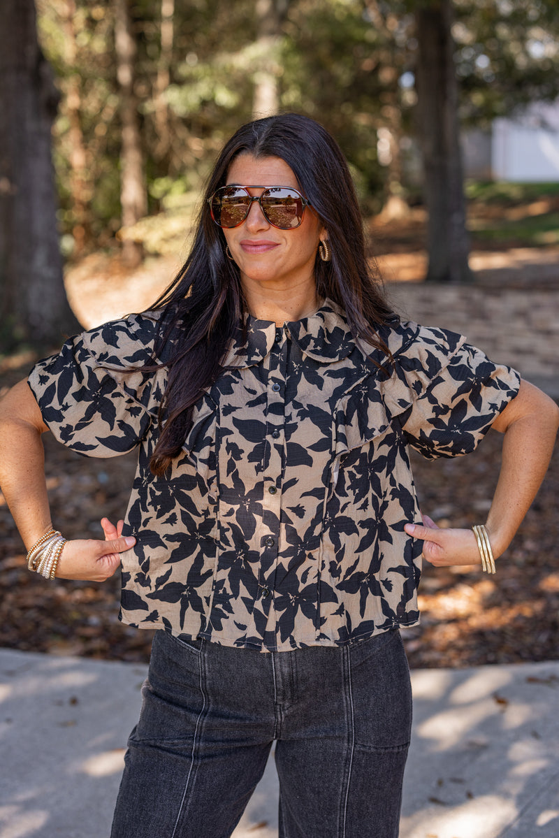 Refined Florals Taupe Blouse