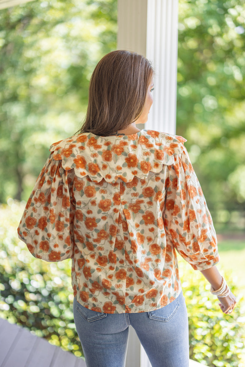 orange rust fall floral dressy top