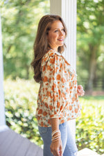 orange rust fall floral dressy top