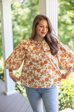 orange rust fall floral dressy top