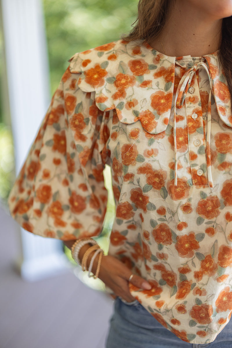 orange rust fall floral dressy top