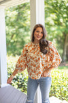 orange rust fall floral dressy top