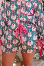 teal pink satin santa christmas pajama set