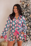 teal pink satin santa christmas pajama set