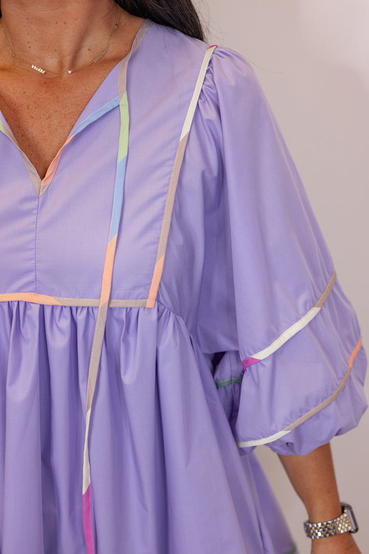 lavender colorful trim babydoll dress