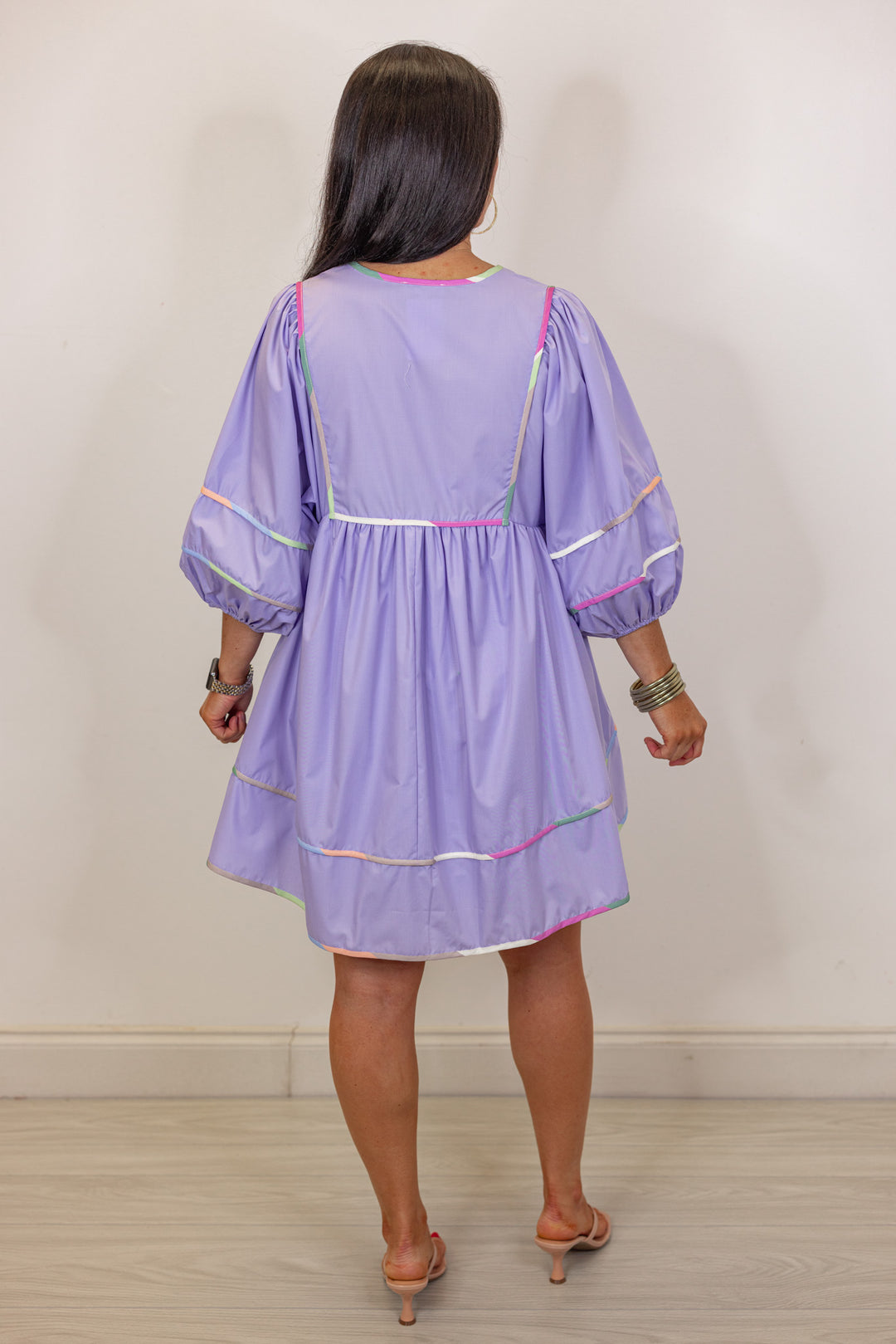 lavender colorful trim babydoll dress