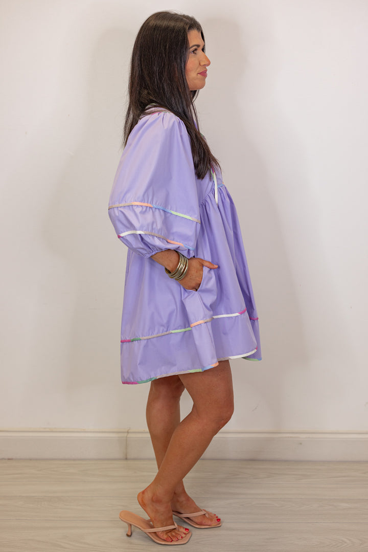 lavender colorful trim babydoll dress