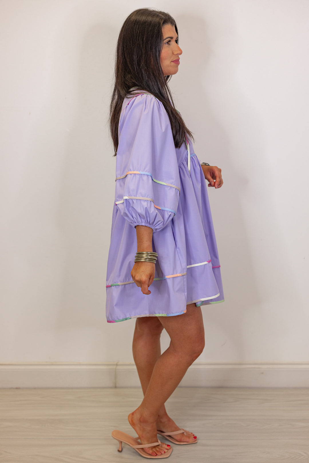 lavender colorful trim babydoll dress