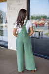 olive green linen overall jumpsuit