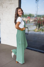 olive green linen overall jumpsuit