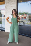 olive green linen overall jumpsuit