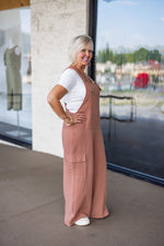 mocha linen jumpsuit