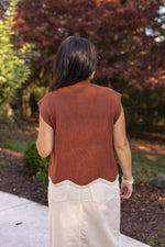 rust brown scalloped hem sweater