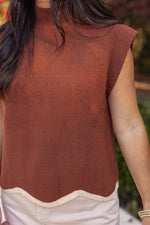 rust brown scalloped hem sweater