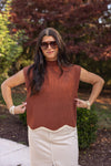 rust brown scalloped hem sweater