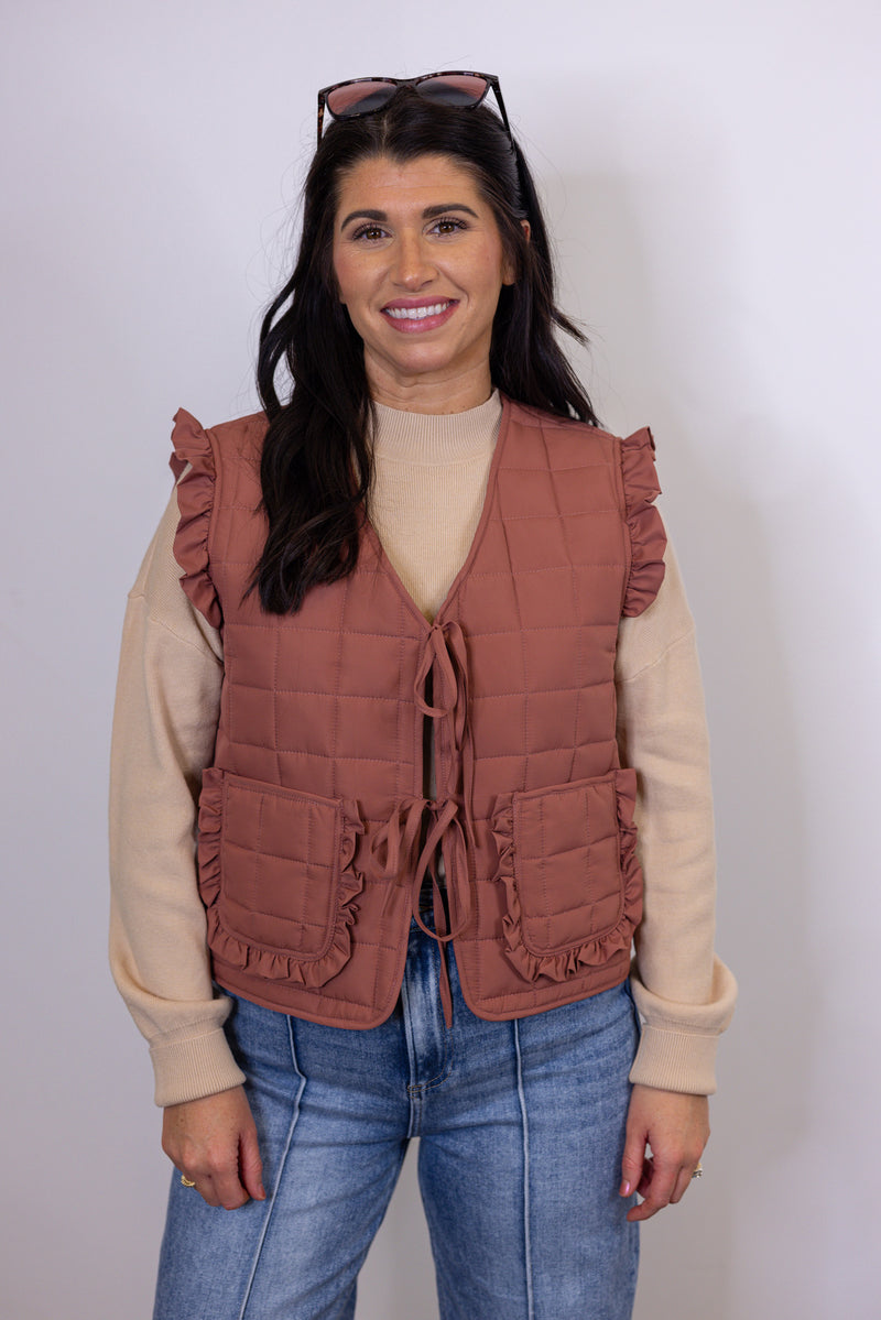 mauve brown quilted vest