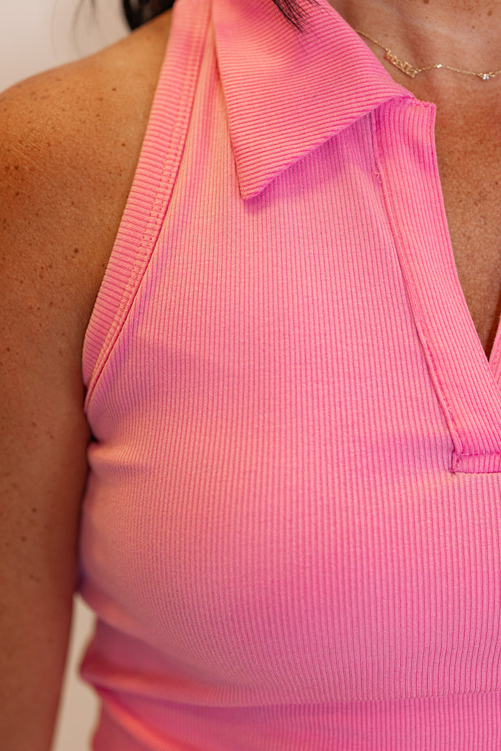 blue ribbed collared active tank texture