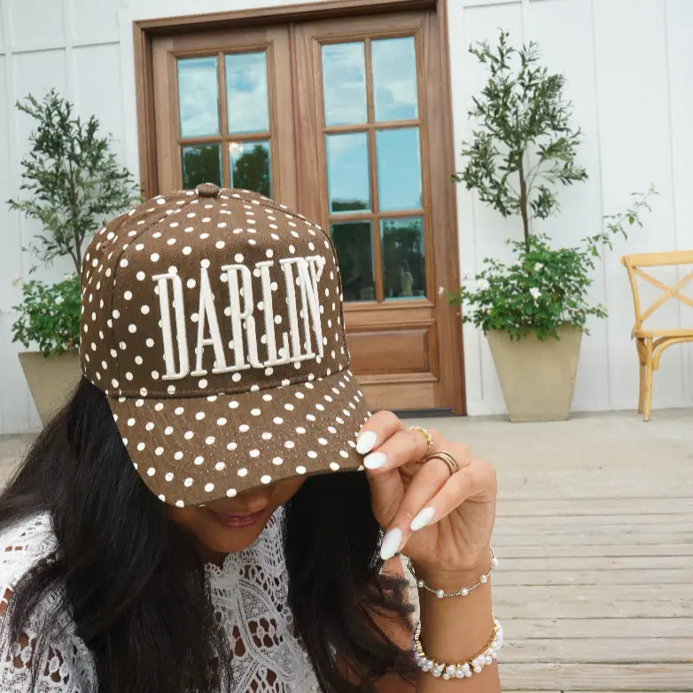 Darlin brown polka dot trucker hat